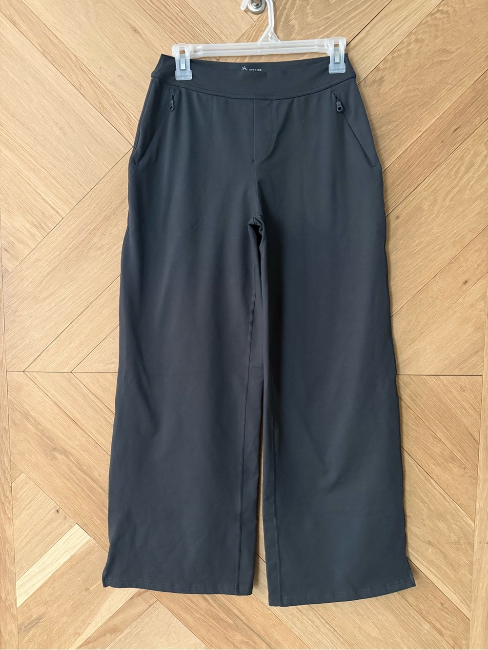 aerie OFFLINE Charcoal Gray Wide-Leg Trousers with Zip Pockets